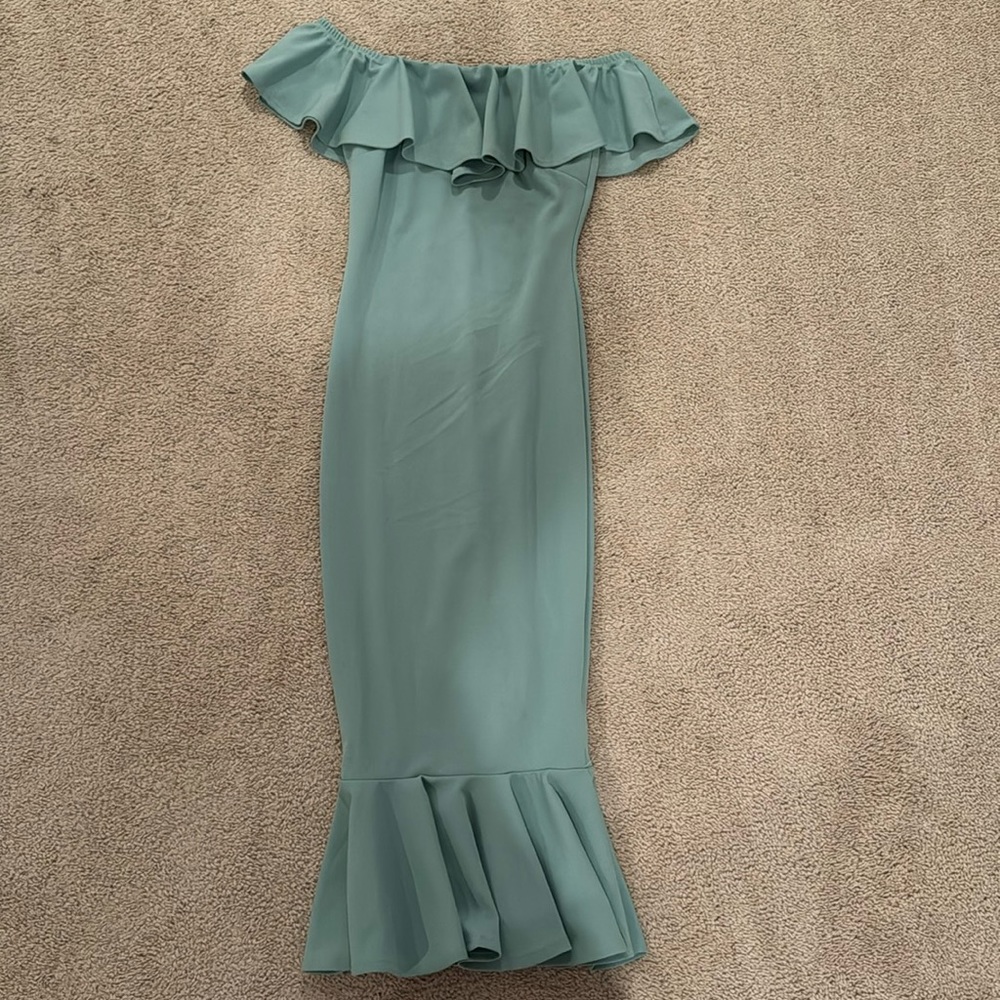 Olive green off the shoulder dress